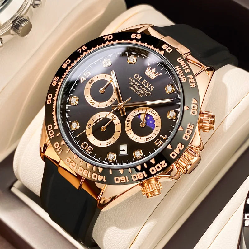 New Luxury Men'S Watches Quartz Watch Silicone Sport Date Chronograph Waterproof Luminous Multifunction Men'S Quartz Watch