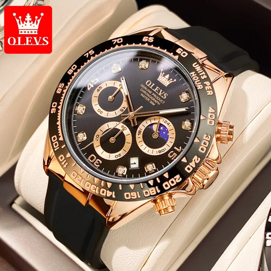 New Luxury Men'S Watches Quartz Watch Silicone Sport Date Chronograph Waterproof Luminous Multifunction Men'S Quartz Watch