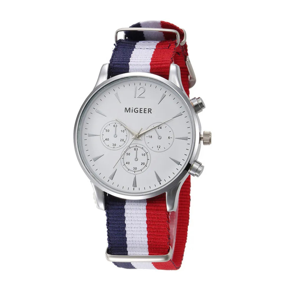 MIGEER Fashion Men Watches Fabric Band Quartz Wristwatches Casual Men Watches Relogio Masculino Horloge Vrouw Mannen Horloge