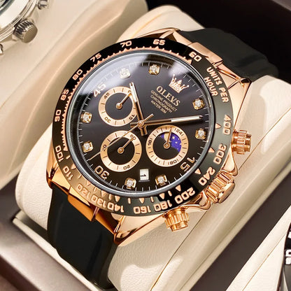 New Luxury Men'S Watches Quartz Watch Silicone Sport Date Chronograph Waterproof Luminous Multifunction Men'S Quartz Watch