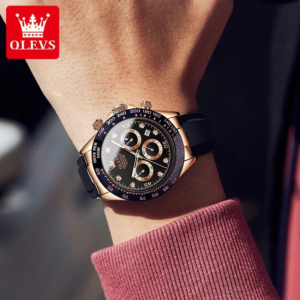 New Luxury Men'S Watches Quartz Watch Silicone Sport Date Chronograph Waterproof Luminous Multifunction Men'S Quartz Watch