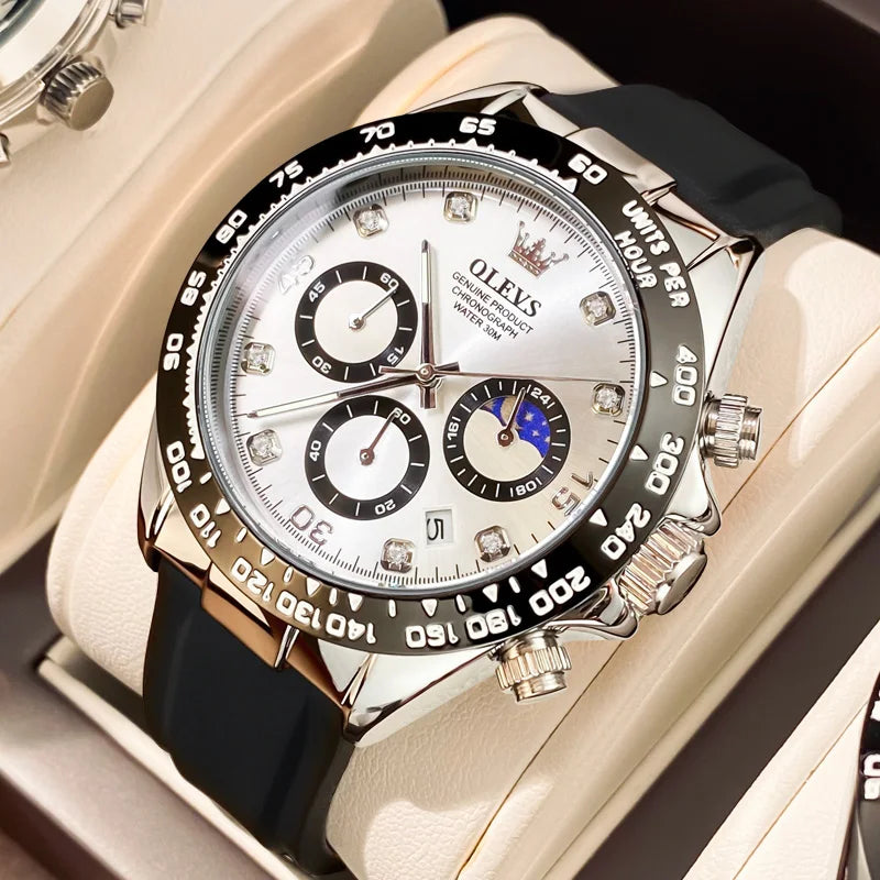 New Luxury Men'S Watches Quartz Watch Silicone Sport Date Chronograph Waterproof Luminous Multifunction Men'S Quartz Watch