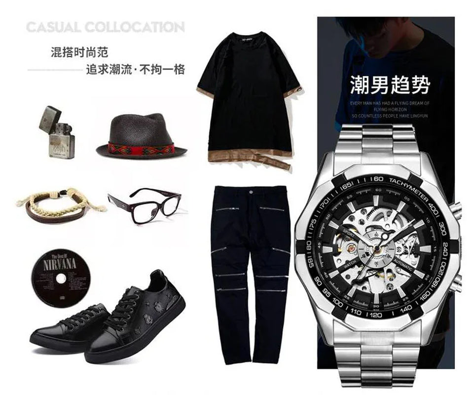 Men Watches Top Brand Luxury Fashion Skeleton Watch Men Automatic Mechanical Watches Stainless Steel Men Watches Horloge Heren