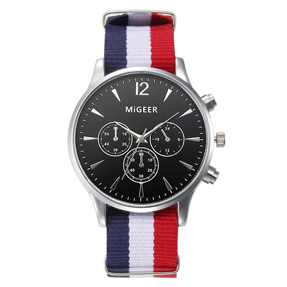 MIGEER Fashion Men Watches Fabric Band Quartz Wristwatches Casual Men Watches Relogio Masculino Horloge Vrouw Mannen Horloge