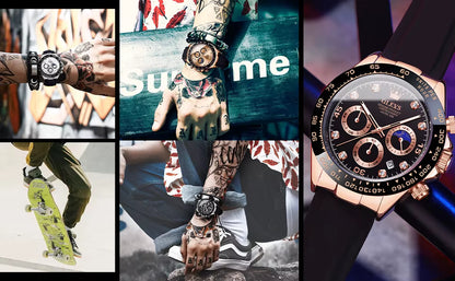 New Luxury Men'S Watches Quartz Watch Silicone Sport Date Chronograph Waterproof Luminous Multifunction Men'S Quartz Watch